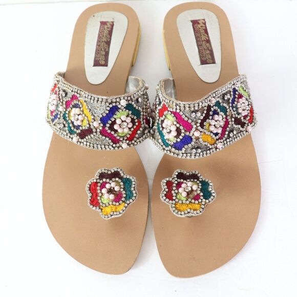 Walk Eaze Ethnic Multi Color Embellished Toe Ring Sandals Flats 9 - Picture 1 of 8